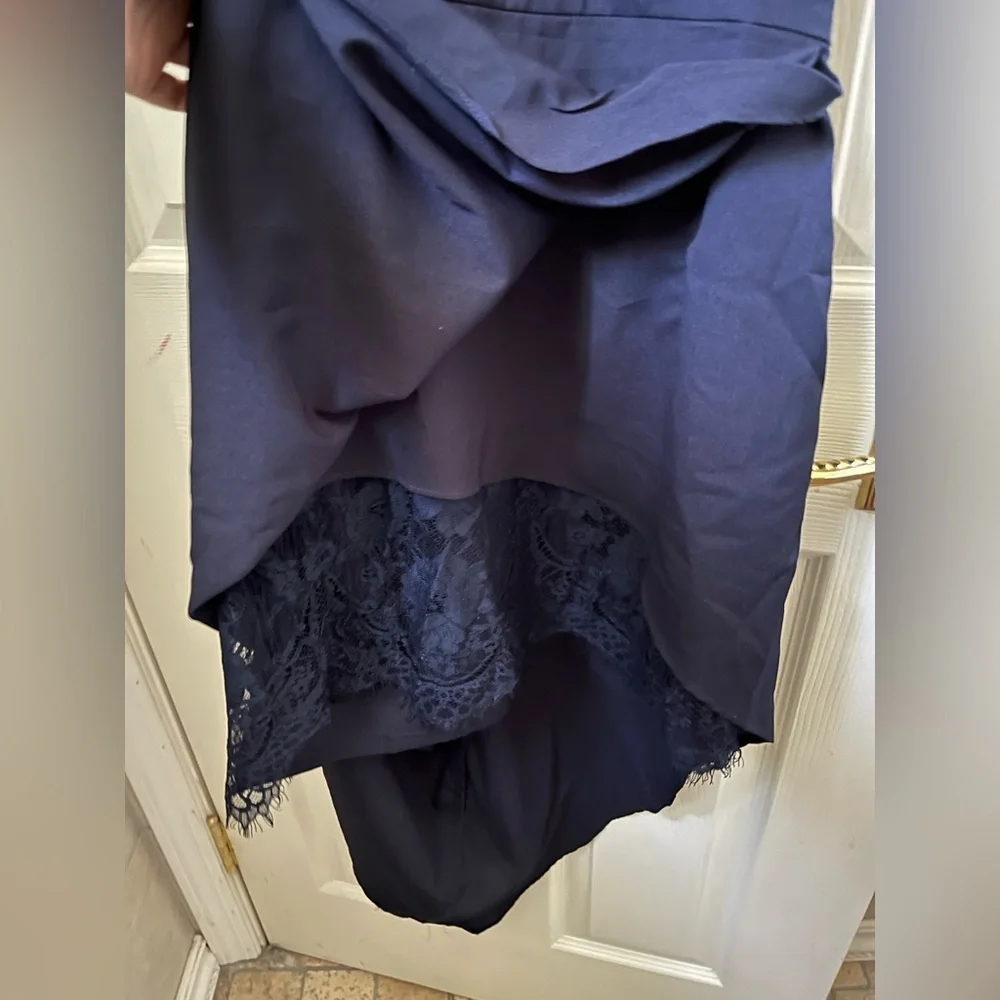 Runway Navy Blue Asymetrical Wrap Dress Size Large - Picture 4 of 9